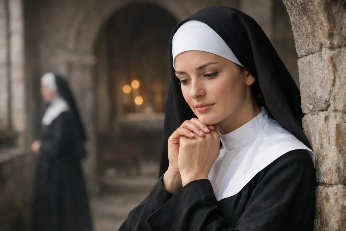 Can I still be a nun if I’m not a virgin realistic blog banner with reflective nun in church